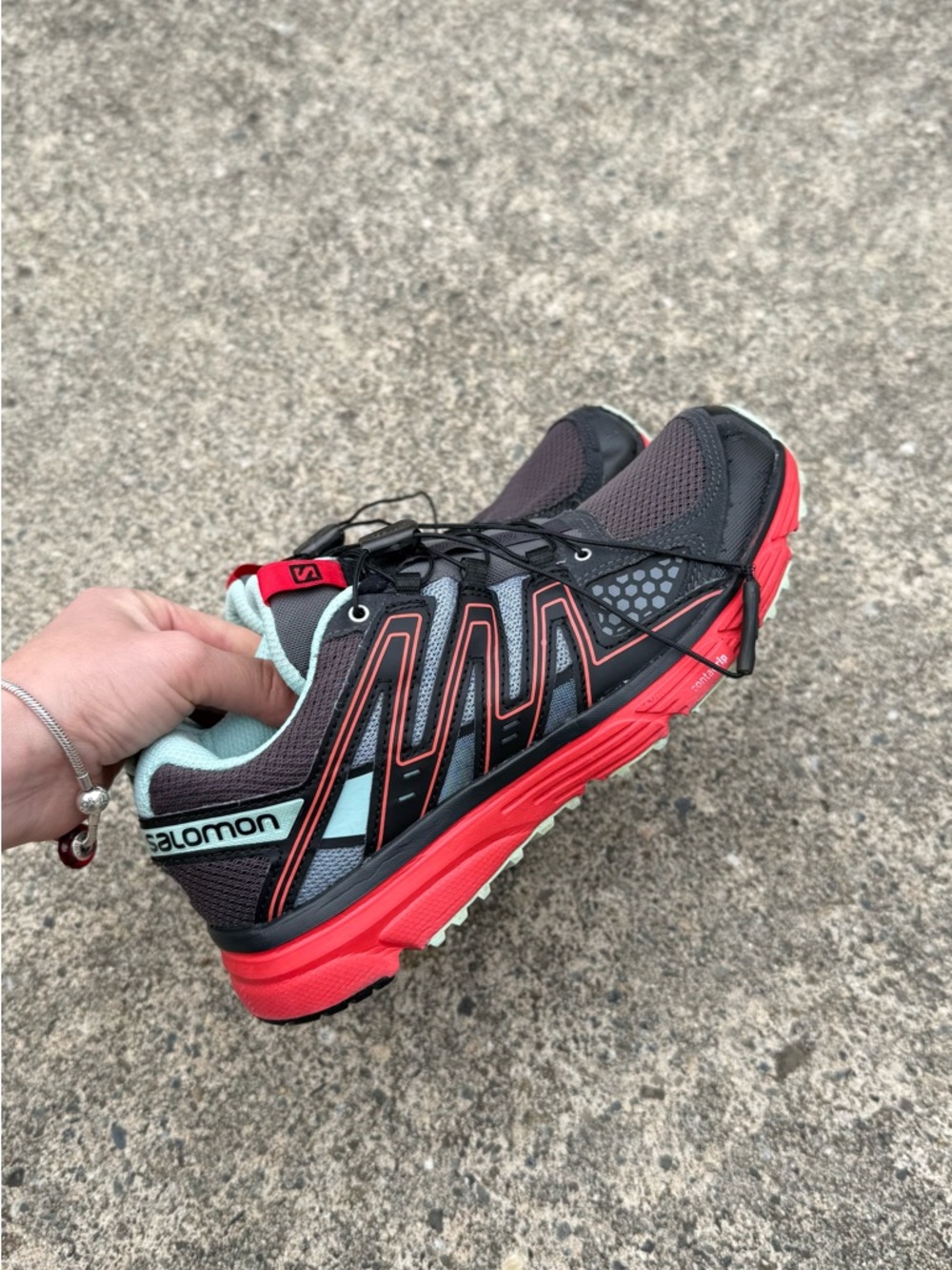 Salomon Trail Shoe - Black, Coral & Mint Accent women’s size 7.5